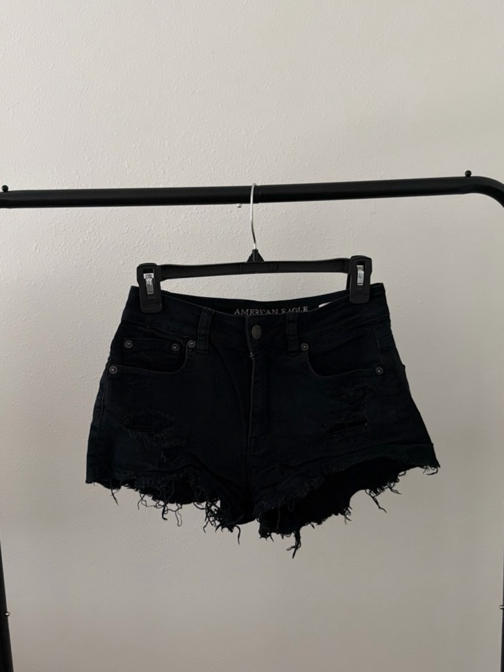 American Eagle Outfitters Black Frayed High-Rise Denim Shorts